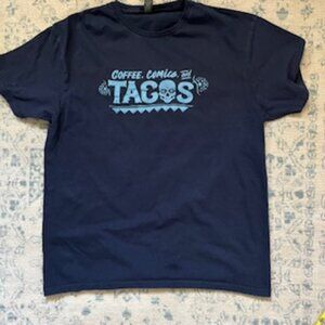 🧡3/15 GILDAN "Coffee, Comics, and Tacos" Cotton T-shirt Men's L